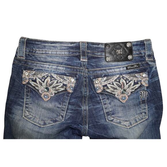 Miss Me Ankle Skinny Jeans Sz 27 – Crystal Embellished Bling Pockets Y2K - Picture 8 of 9